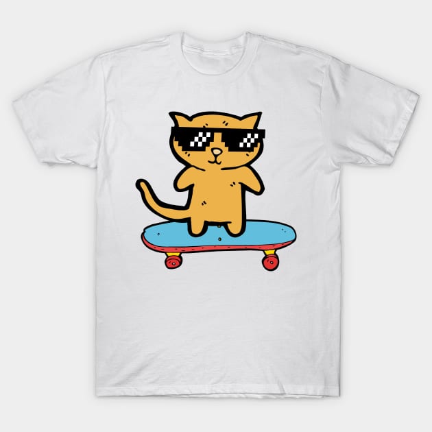 Cool Skateboard Cat T-Shirt by Shelie Senpai